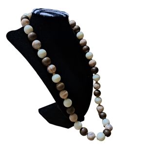 Women's Handmade Brown & Beige Acrylic & Wooden‎ Round Beads Size 13.5 In…